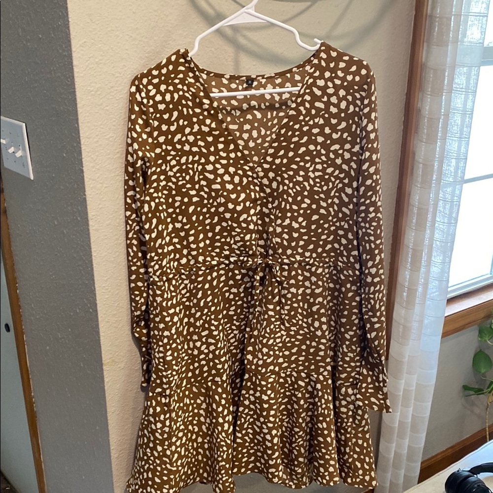 Brown and White Patterned Dress